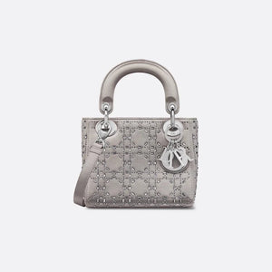 Dior Mini Lady Dior Gray Strass Cannage Satin